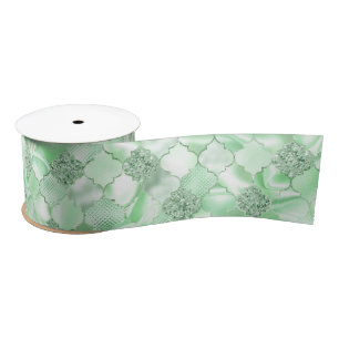 Mint Green Moroccan Quatrefoil Pattern Satin Ribbon