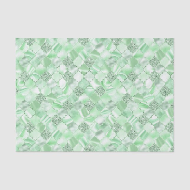 Mint Green Moroccan Quatrefoil Pattern Tissue Paper (Front)