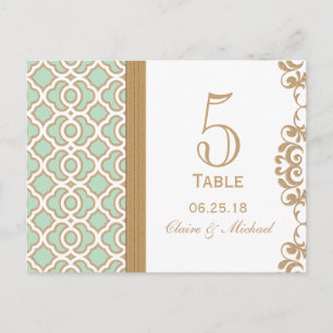 Mint Green Moroccan Wedding Table Number Postcard