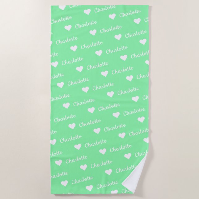 Mint Green Name Pattern Summer Vibes Beach Towel (Front)