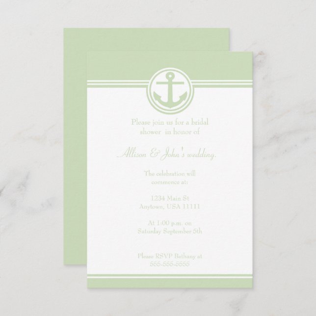 Mint Green Nautical Anchor Bridal Shower Invite (Front/Back)