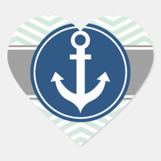 Mint Green Nautical Anchor Chevron Heart Sticker