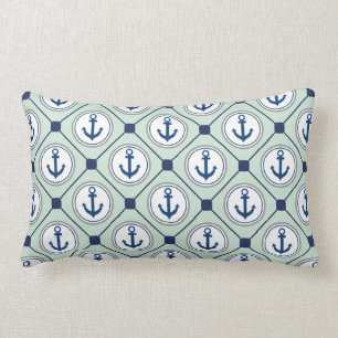 Mint Green Nautical Anchor Pattern Lumbar Cushion