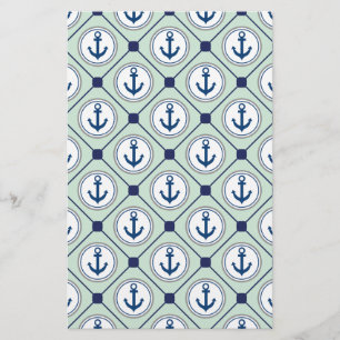 Mint Green Nautical Anchor Pattern Stationery