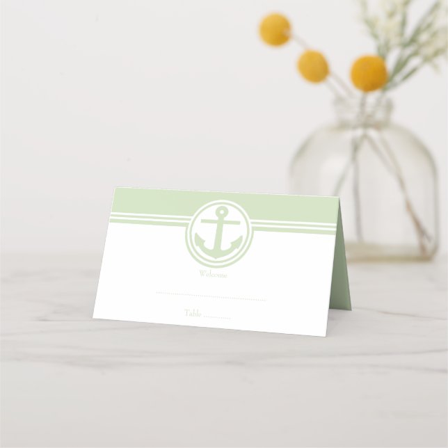 Mint Green Nautical Anchor Reception Place Card (Front)