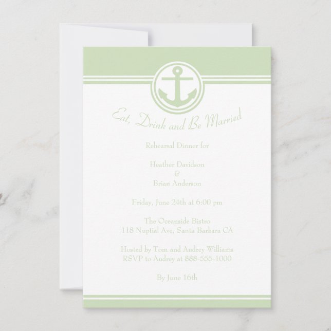 Mint Green Nautical Anchor Rehearsal Dinner Invite (Front)