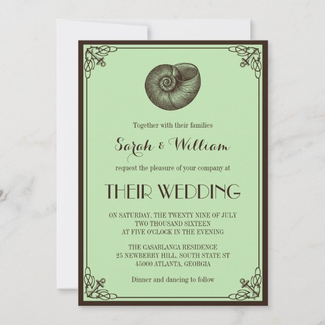 Mint Green Nautical Beach Wedding Invitation (Front)