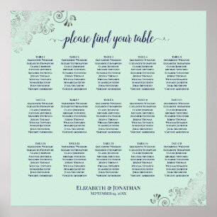 Mint Green & Navy 15 Table Wedding Seating Chart