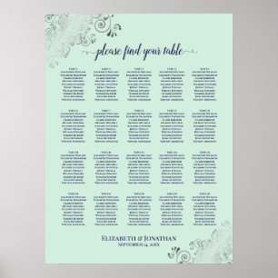 Mint Green & Navy 20 Table Wedding Seating Chart