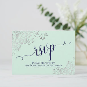 Mint Green & Navy Blue Elegant Calligraphy Wedding RSVP Card