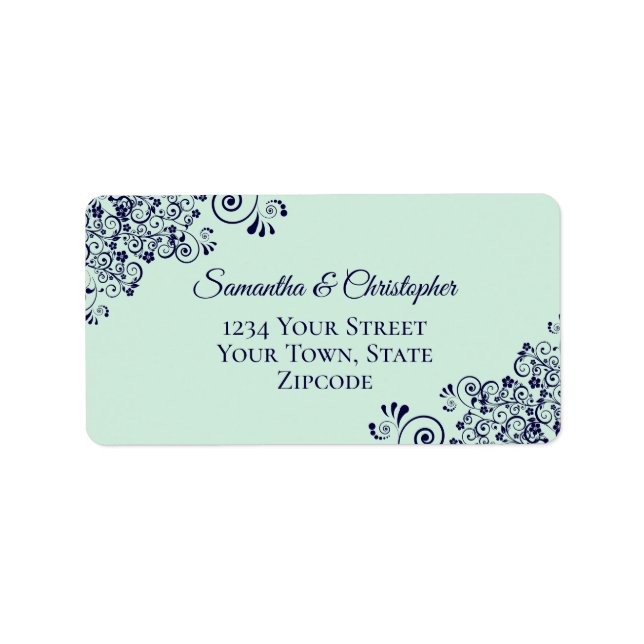 Mint Green & Navy Blue Elegant Wedding Address Label (Front)