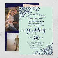 Mint Green & Navy Blue Lace Photo Collage Wedding