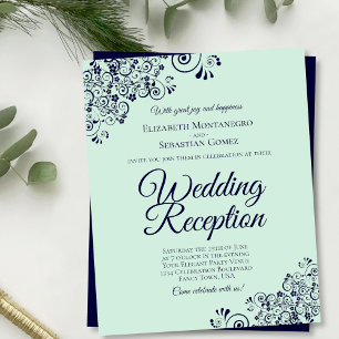Mint Green & Navy BUDGET Wedding Reception Invite