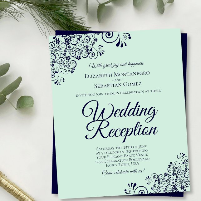 Mint Green & Navy BUDGET Wedding Reception Invite (Creator Uploaded)