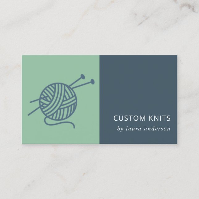 MINT GREEN NAVY GREY KNITTING WOOL YARN BALL BUSINESS CARD (Front)