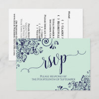 Mint Green & Navy Lace Elegant Calligraphy Wedding