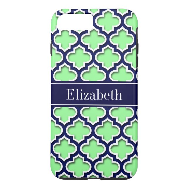 Mint Green, Navy Moroccan #5DS Navy Name Monogram Case-Mate iPhone Case (Back)