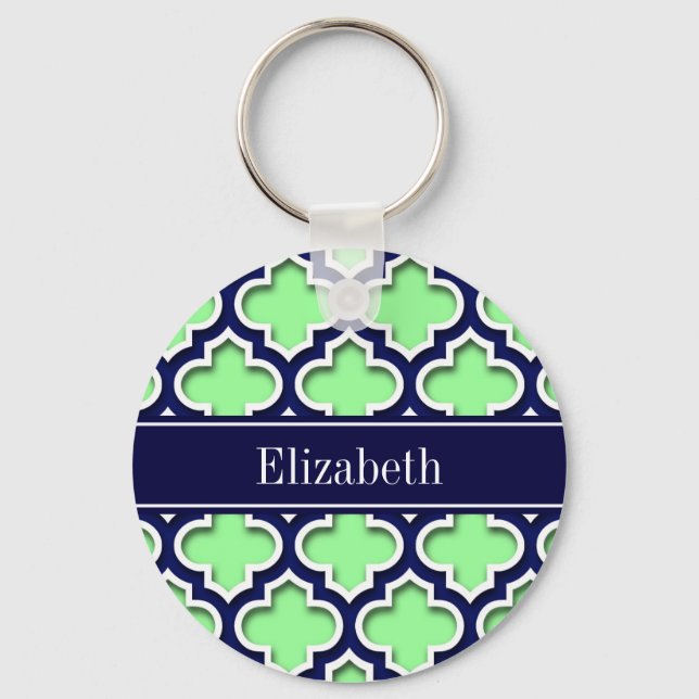 Mint Green, Navy Moroccan #5DS Navy Name Monogram Key Ring (Front)