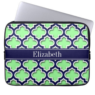 Mint Green, Navy Moroccan #5DS Navy Name Monogram Laptop Sleeve