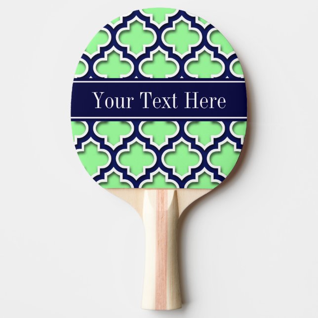 Mint Green, Navy Moroccan #5DS Navy Name Monogram Ping Pong Paddle (Front)