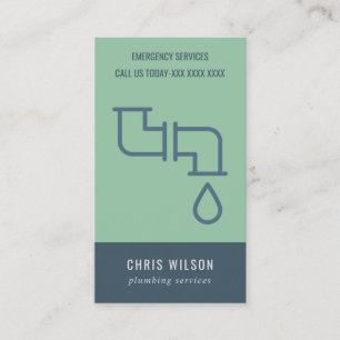 MINT GREEN NAVY PLUMBER SERVICE PIPES PLUMBING BUSINESS CARD