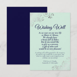 Mint Green & Navy Wedding Wishing Well Poem Enclosure Card