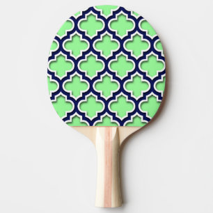 Mint Green Navy White Moroccan Quatrefoil #5DS Ping Pong Paddle