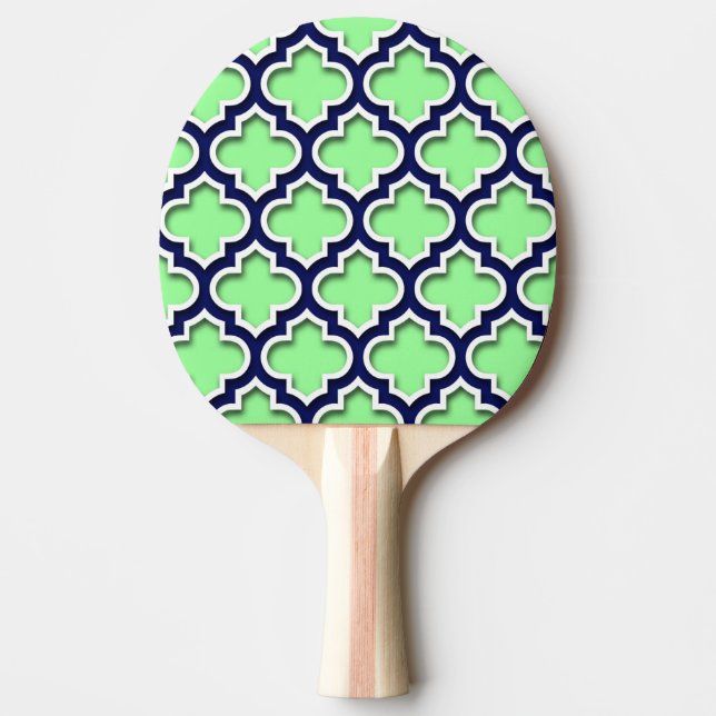 Mint Green Navy White Moroccan Quatrefoil #5DS Ping Pong Paddle (Front)
