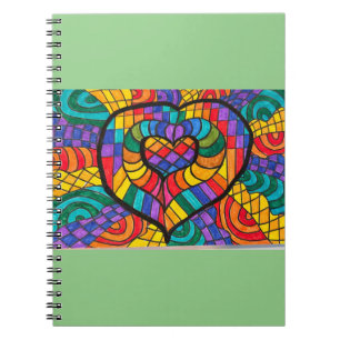 Mint green notebook with multi colour heart