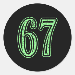 Mint Green Number 67 Distressed Sports Number Jers Classic Round Sticker