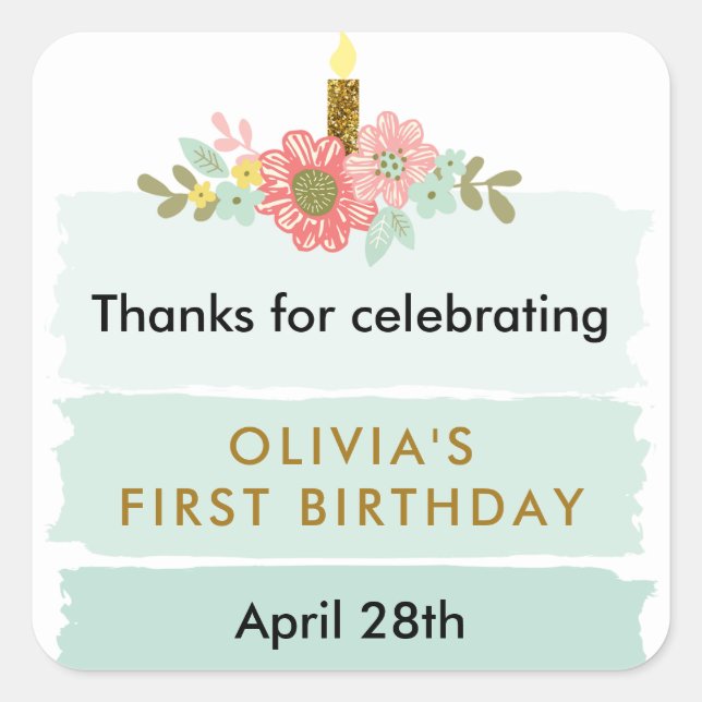 Mint Green Ombre Cake Birthday Favour Tag (Front)