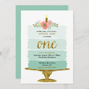 Mint Green Ombre Cake First Birthday Invitation