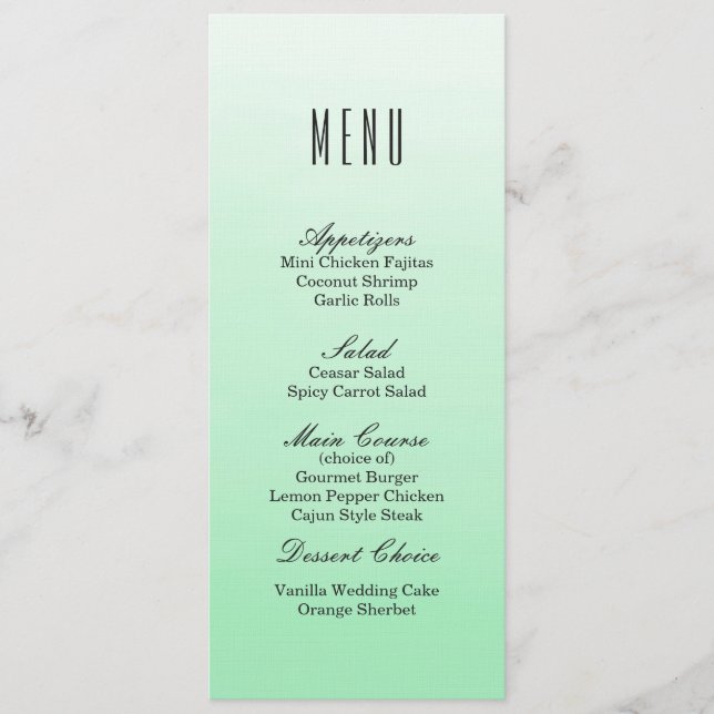 Mint Green Ombre | Wedding Dinner Menu (Front)