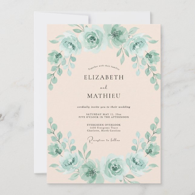 Mint Green Opulent Spring Wedding Invitation (Front)