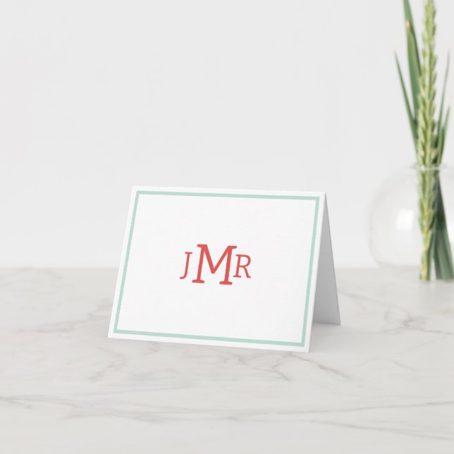 Mint green & Orange Monogram folded Thank You Card (Front)