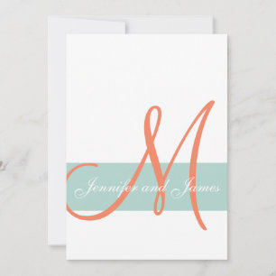 Mint Green Orange Monogram Names Simple Wedding Invitation