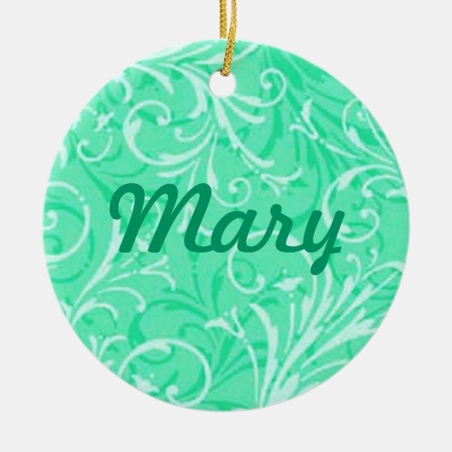 Mint Green Ornamental Name Ornament (Front)