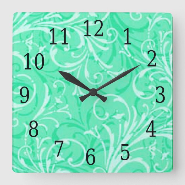 Mint Green Ornamental Square Clock (Front)