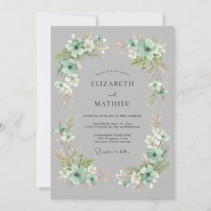 Mint Green Ornate Botanical Wedding Invitation