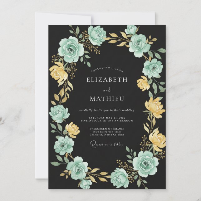 Mint Green Ornate Evening Wedding Invitation (Front)
