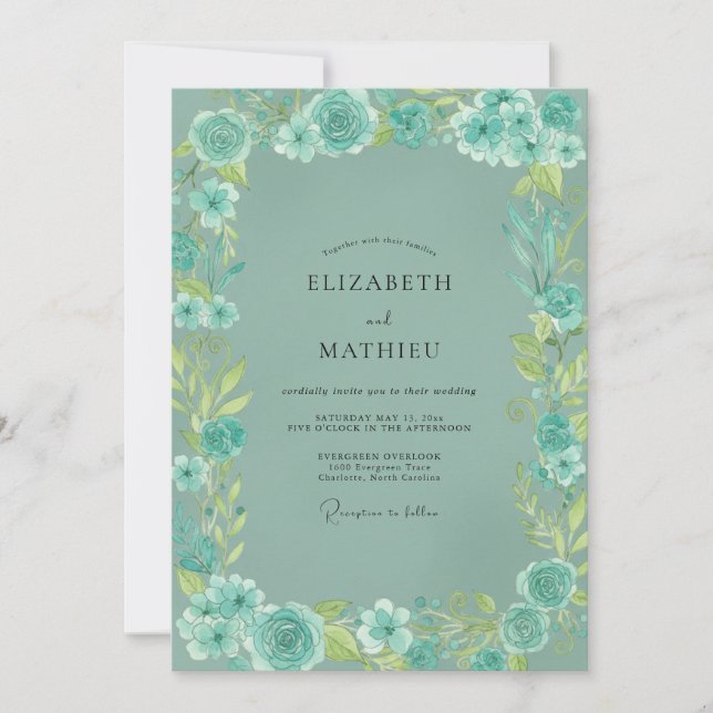 Mint Green Ornate Spring Wedding Invitation (Front)