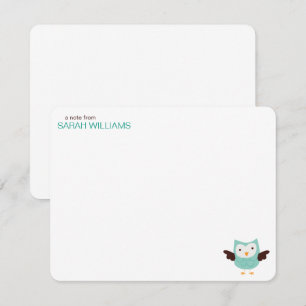 Mint Green Owl Kids Thank You Notes Invitation
