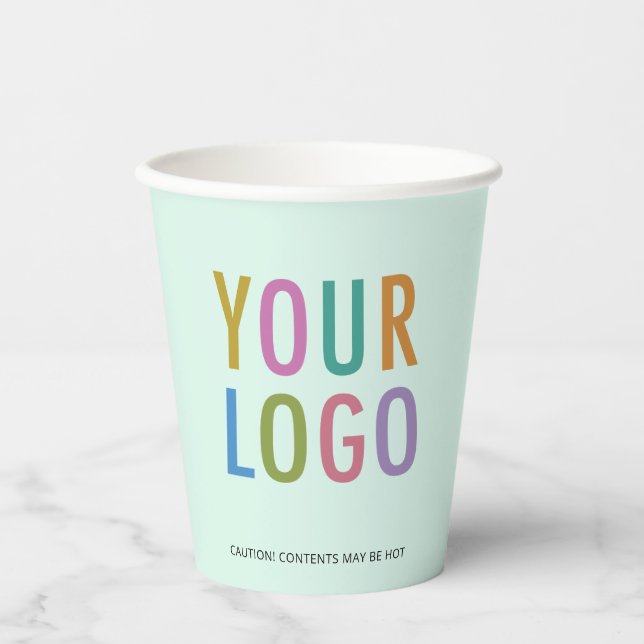 Mint Green Paper Cups Custom Business Logo 8 oz (Front)