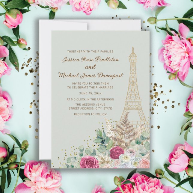 Mint Green Paris Eiffel Tower France Wedding Invitation (Creator Uploaded)