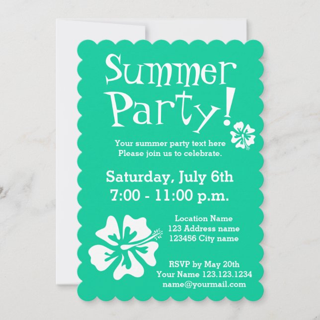 Mint green party invitations with floral design (Front)