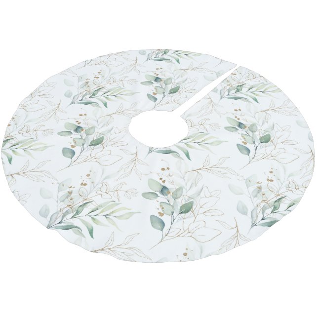 Mint Green Pastel Floral Greenery Pattern Brushed Polyester Tree Skirt (Angled)