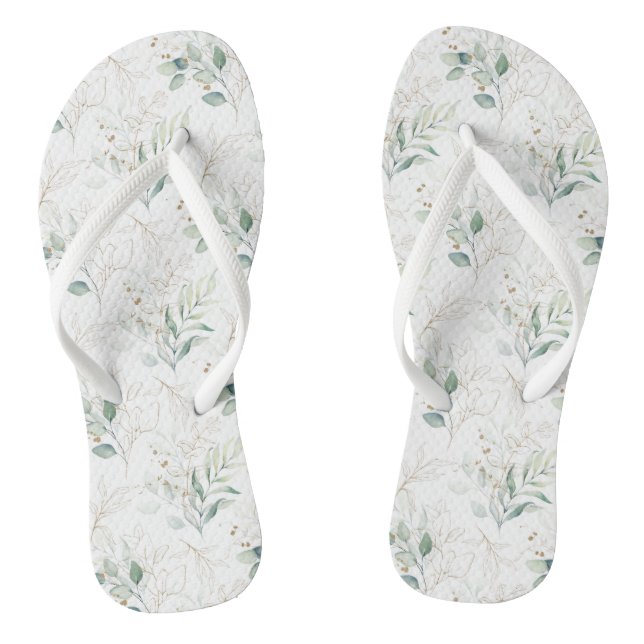 Mint Green Pastel Floral Greenery Pattern Flip Flops (Footbed)