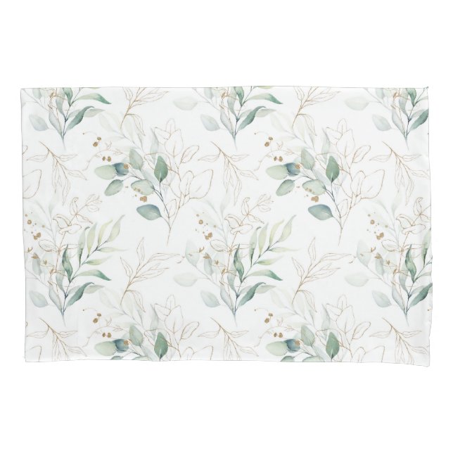 Mint Green Pastel Floral Greenery Pattern Pillowcase (Front)