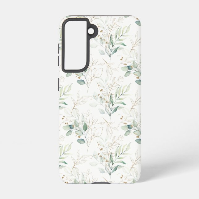 Mint Green Pastel Floral Greenery Pattern Samsung Galaxy S21 Case (Back)