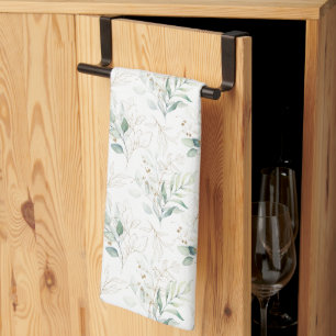 Mint Green Pastel Floral Greenery Pattern Tea Towel